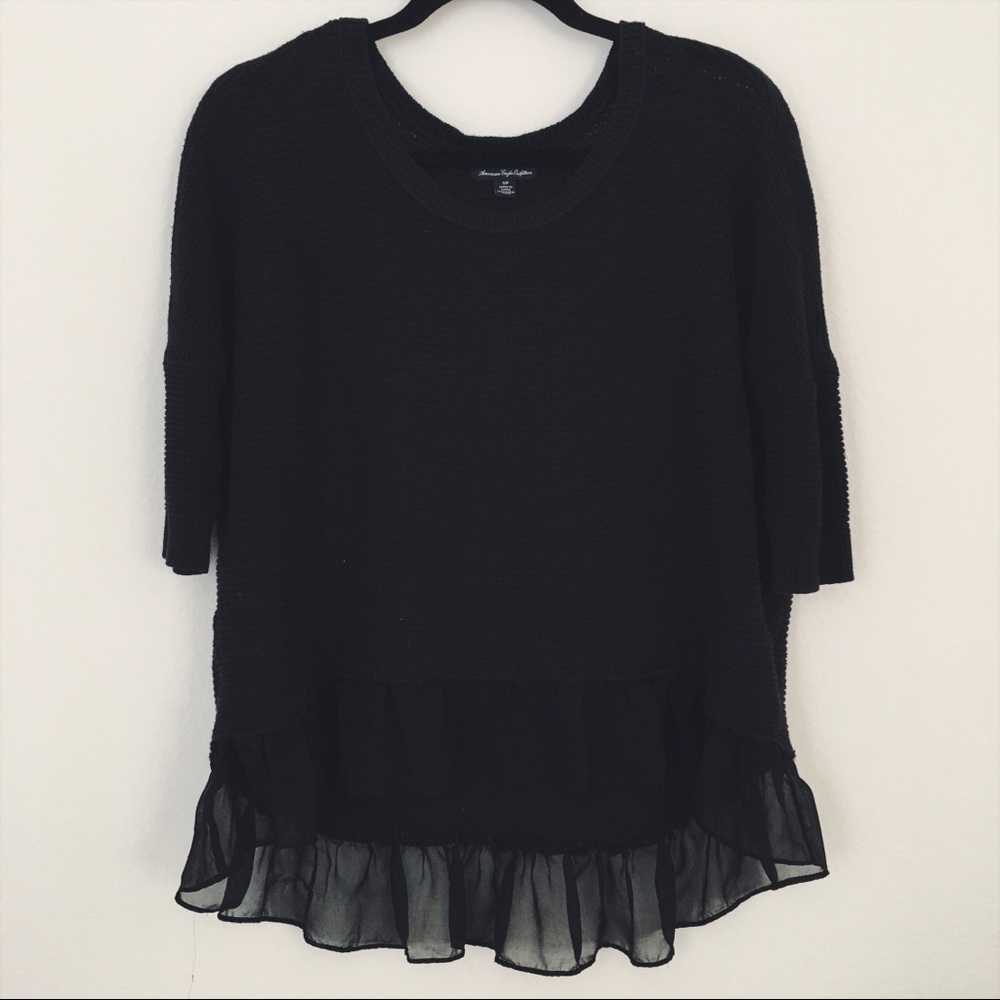 AEO Black Ruffle Sweater